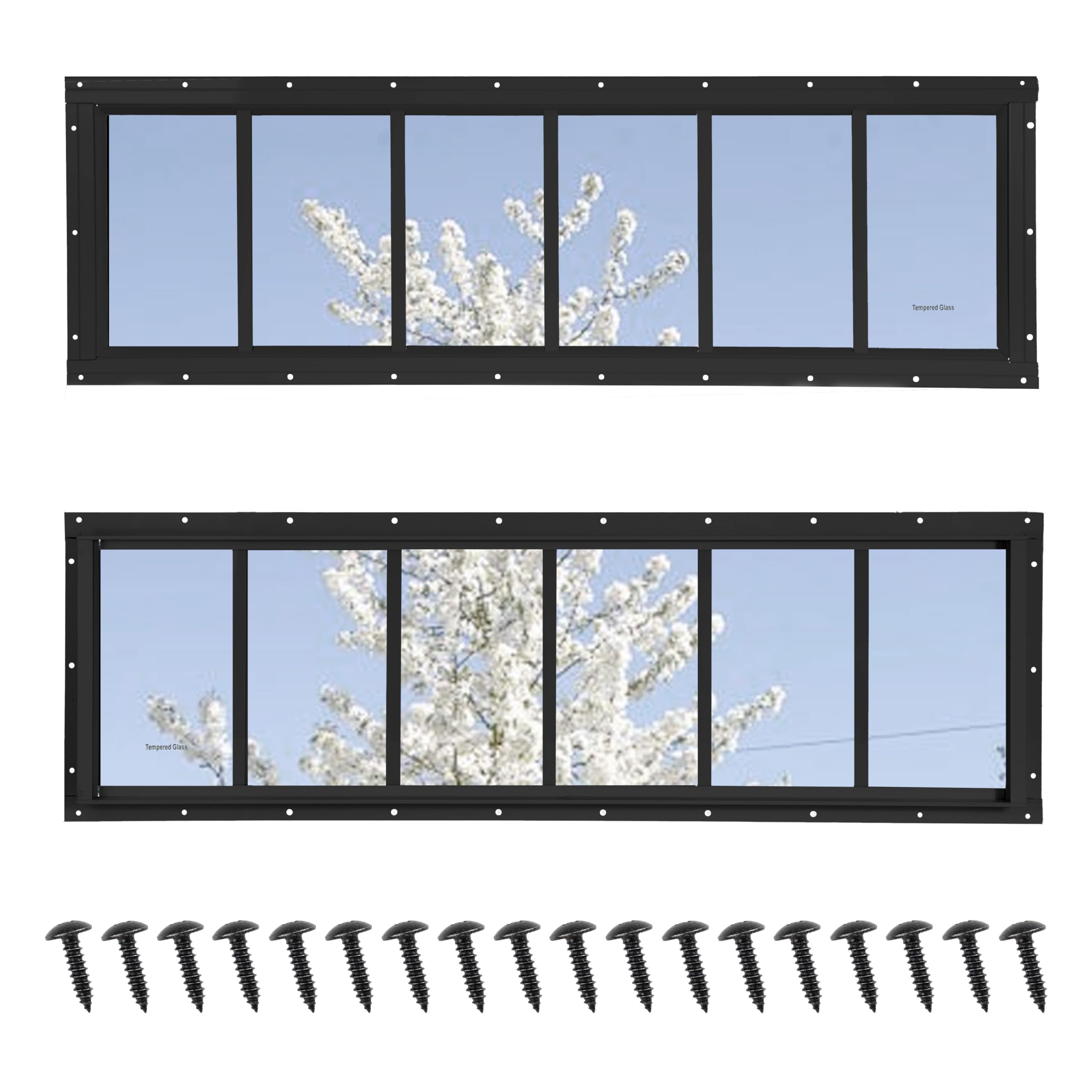 Photo 1 of ** dirt from transport **NOTASA Shed Windows 2 Pack, Transom Windows 10" x 35" with Tempered Glass, Garage Doors Window for Shed, Chicken Coop, Playhouse, Household (Black)