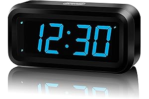 KWANWA Battery Operated Alarm Clock with 1.2'' Blue LED Display for Heavy Sleepers