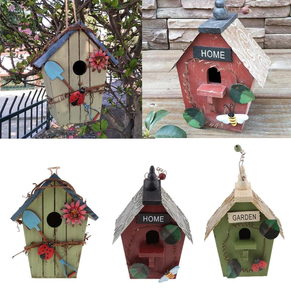 3 Casitas Rústicas de Madera para Pájaros, Casitas Colgantes Pequeñas para Exteriores, Casitas Decorativas para Jardín Y Patio para Gorriones, Colibrí