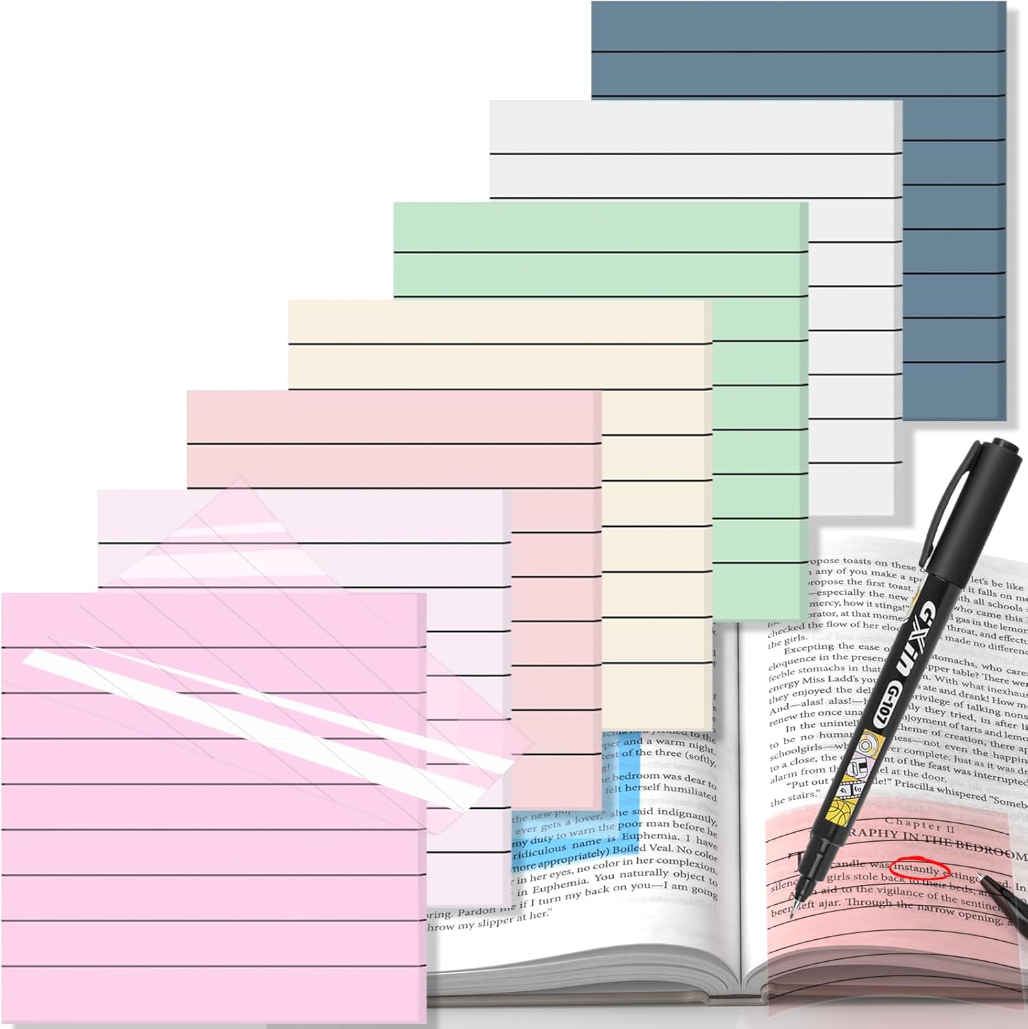 Amazon.com : Transparent Sticky Notes with Lines, MEIGAONE 8 Pack Lined ...