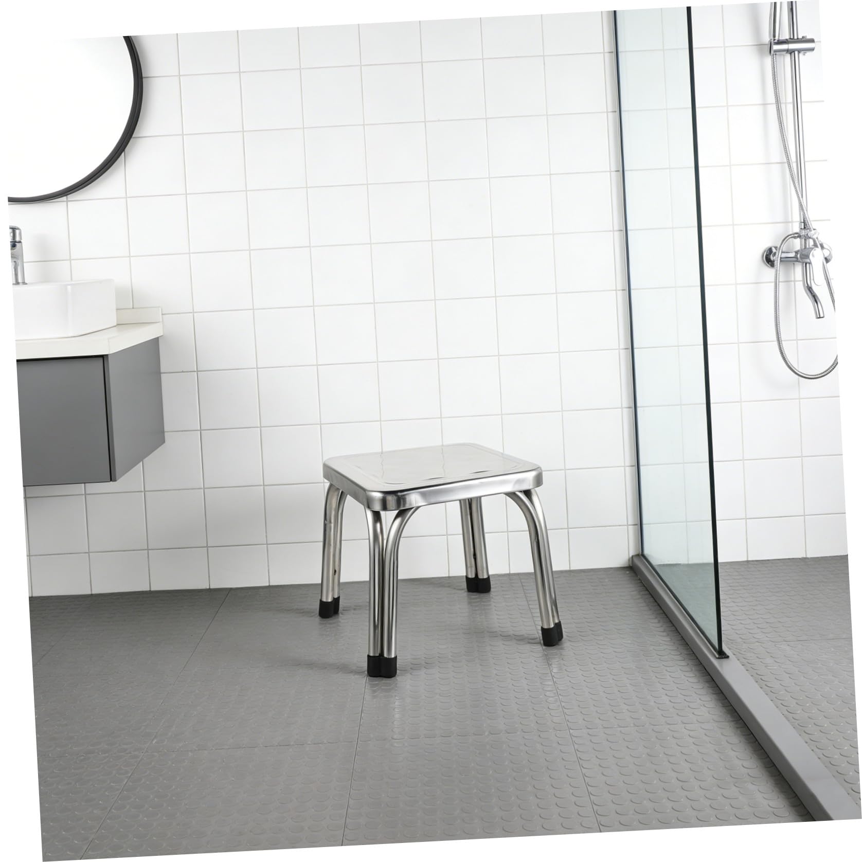 Ipetboom Taburete de Baño de Acero Inoxidable Resistente y Antideslizante, Banco Compacto para Ducha Alta Estabilidad, Adecuado para Adultos y Personas Mayores en Cocina o Balcón