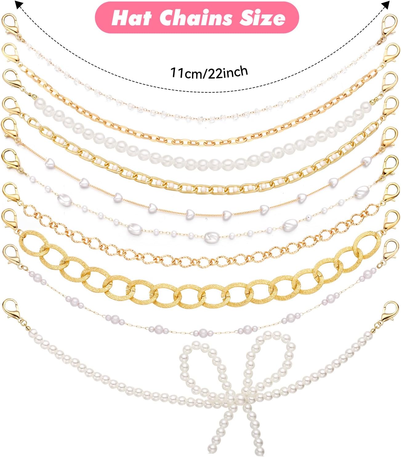 14 Pcs Trucker Hat Chains, Bulk Trucket Hat Charms Chains for Women Men, Bill Decoration Detachable DIY Metal Chain