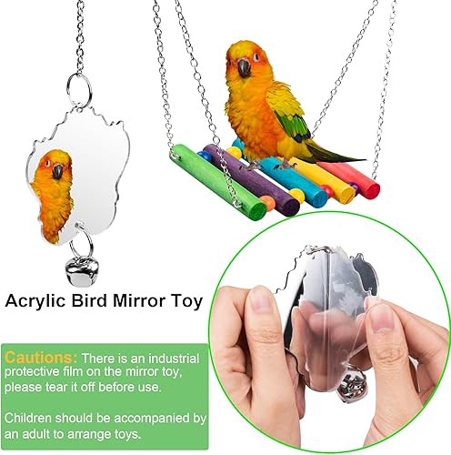 Bird Toys for Parakeets 7Pcs — side view showing full product dimensions