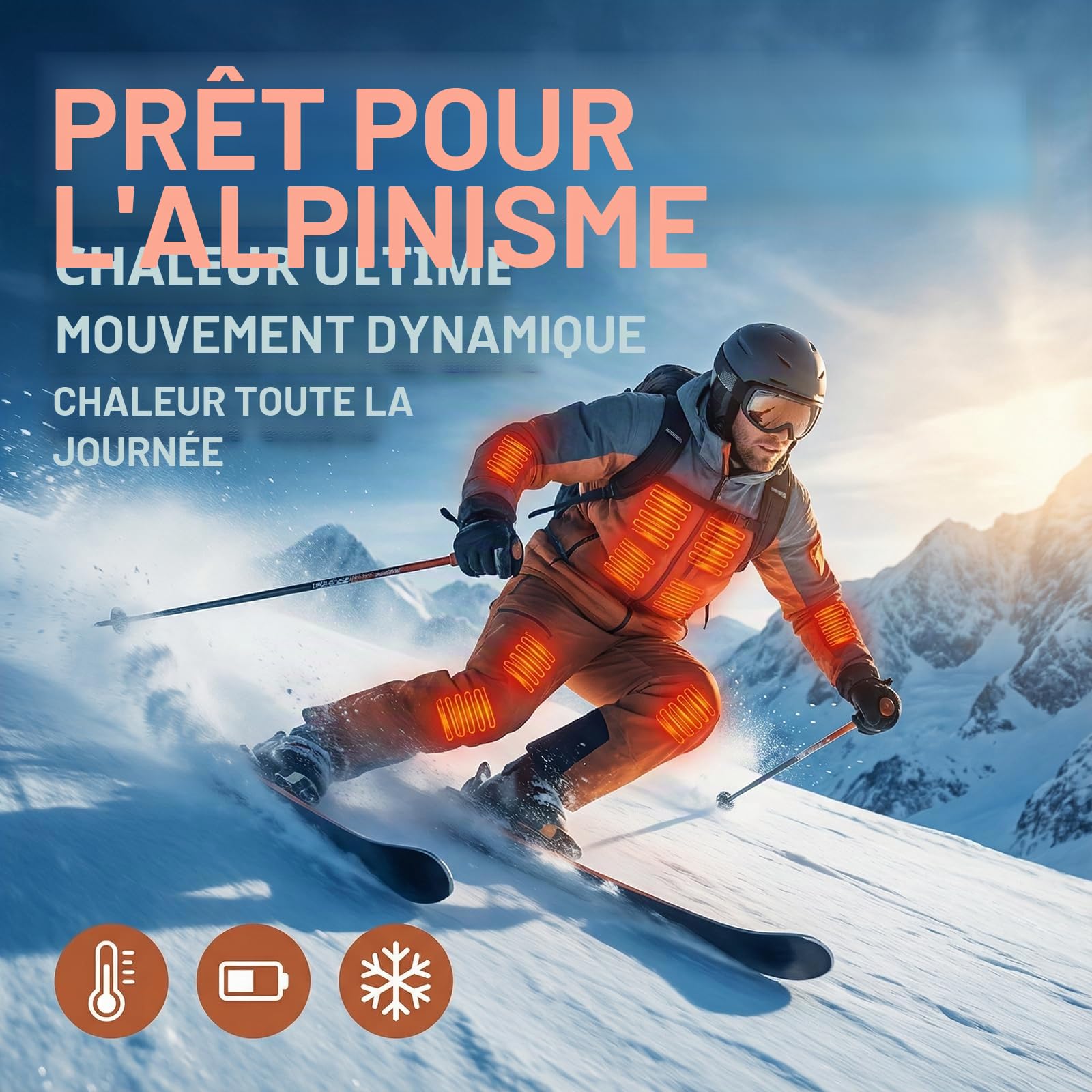 Ensemble de sous-vêtements Thermiques Chauffants pour Hommes d'hiver sous-vêtements Chauffants Chauffants intelligents USB à 28 Zones Convient aux d'hiver froids pour Le Ski