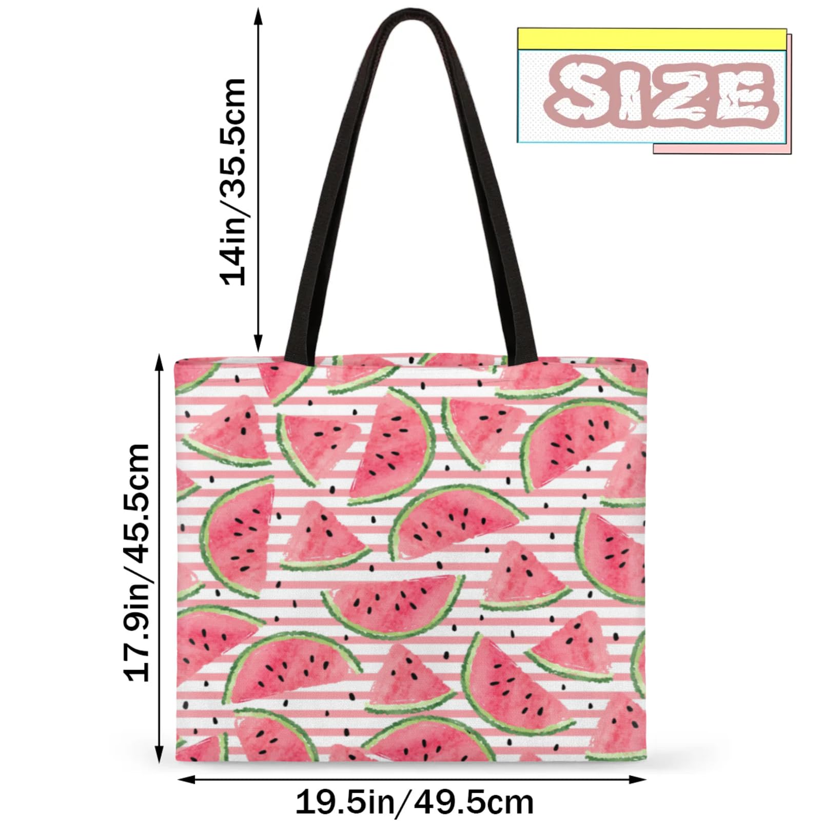 Mularoka Watercolor Striped Watermelon Square Canvas Tote Bag Top Handle Purses Stylish Women Canvas Shoulder Tote Bags Reusable Handbags for Work Travel Picnic Beach Shopping Gym Hiking