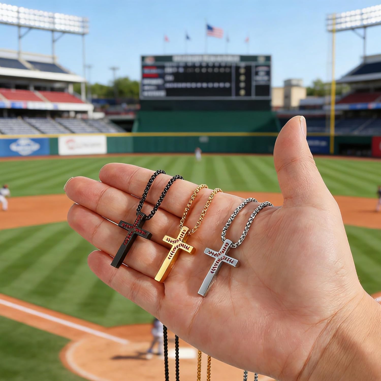 HETICA Baseball Bible Verse Cross Necklace Stainless Steel Chain Pendant Religious Baseball Stuff Accessories Jewelry Graduation Christmas Gifts - Image 2