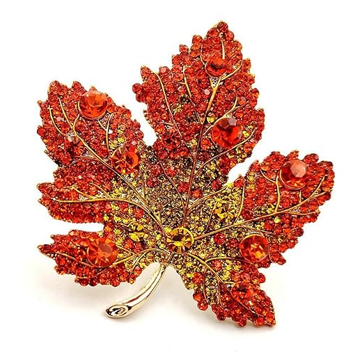 Vintage Stylish Full Micro Pave Yellow Orange Red Crystal Big Maple Leaf Brooch Pin Autumn Jewelry