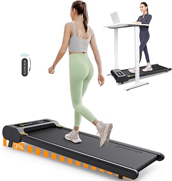 UREVO E4W Smart Walking Pad, Standing Desk Treadmill with Wood Grain Design, 8-Point Shock Absorption, Quiet Operation, Workout APP with Track Insights and MIIT Mode, Plug and Play, Remote Control