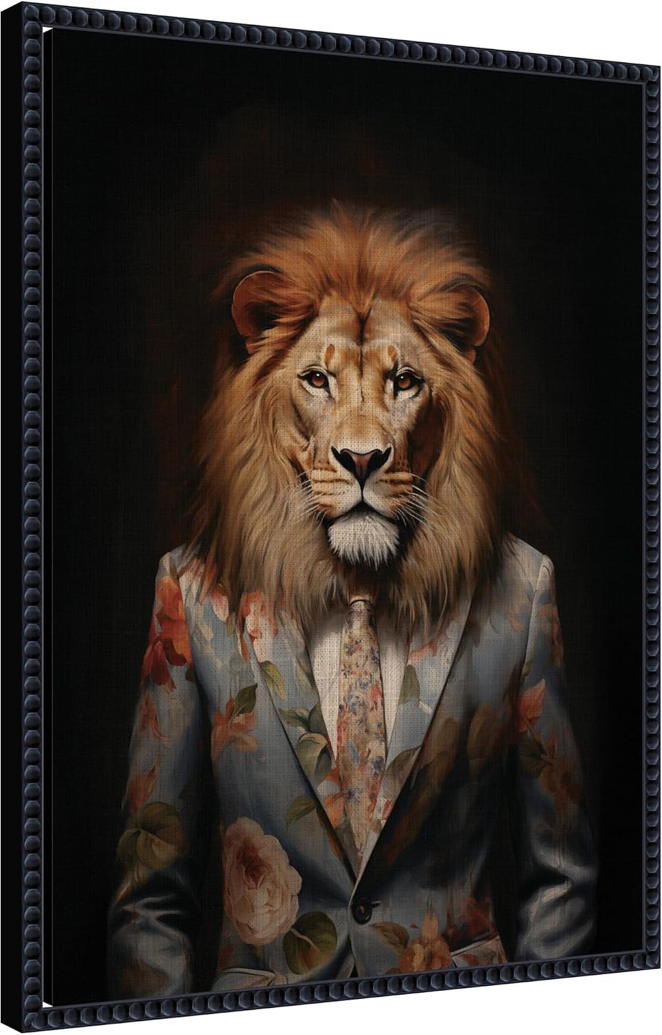 Kate and Laurel Framed Canvas Wall Art Print Regal Portrait of a Lion by The Creative Bunch Studio, 18 x 24 Sylvie Beaded Black Frame, Whimsical, Animal Art for Wall Decor