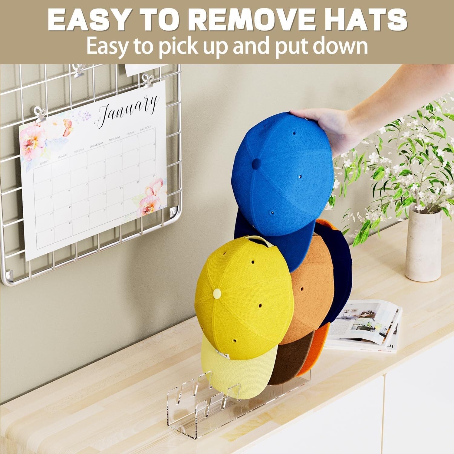 2-Pack Acrylic Hat Stand Organizer – Holds 14 Baseball Caps, No Installation, Display Rack For Closet Or Office - View #8