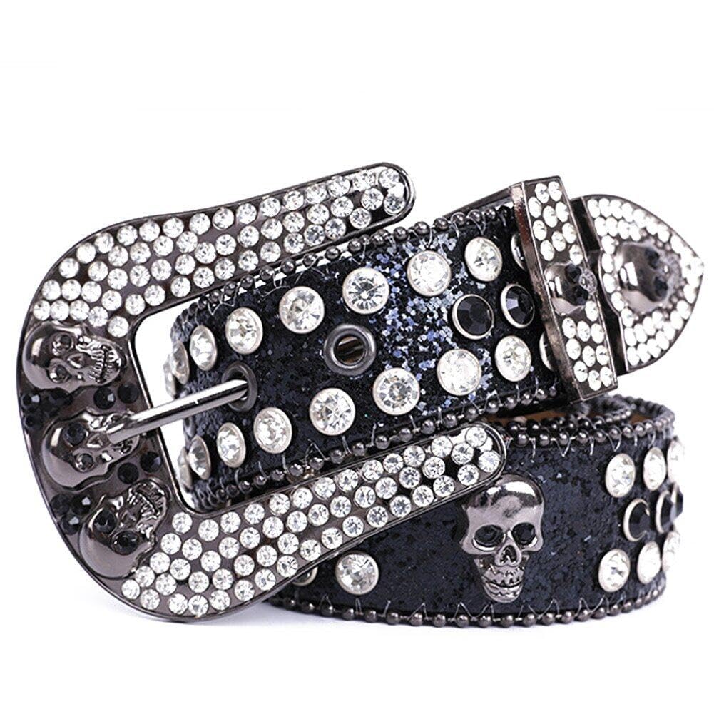 Ceinture en cuir pour femmes avec boucle scintillante crâne et esprit cowgirl