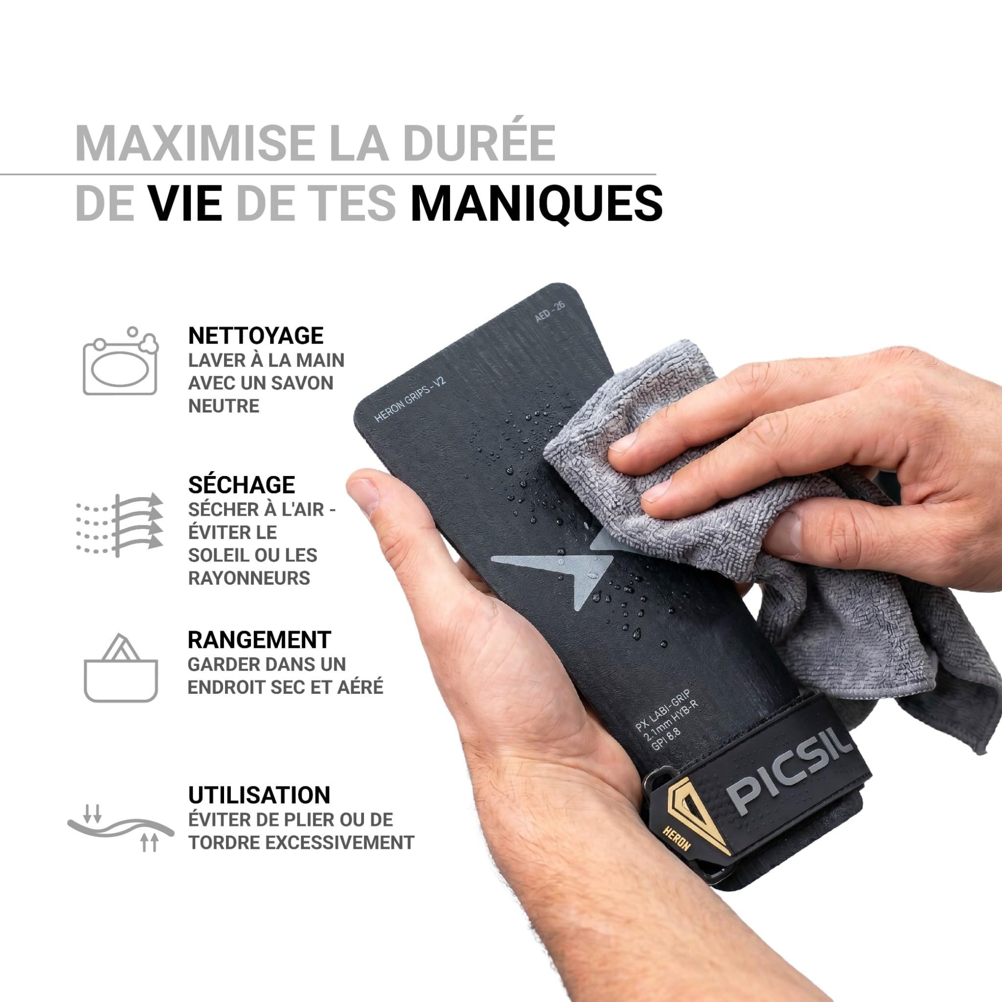 PICSIL – Maniques Heron pour l’Initiation et Le Perfectionnement, avec ou sans Magnésie, avec Étui et Protège‑Poignets, pour WOD, Cross Training, Calisthenics, Fitness