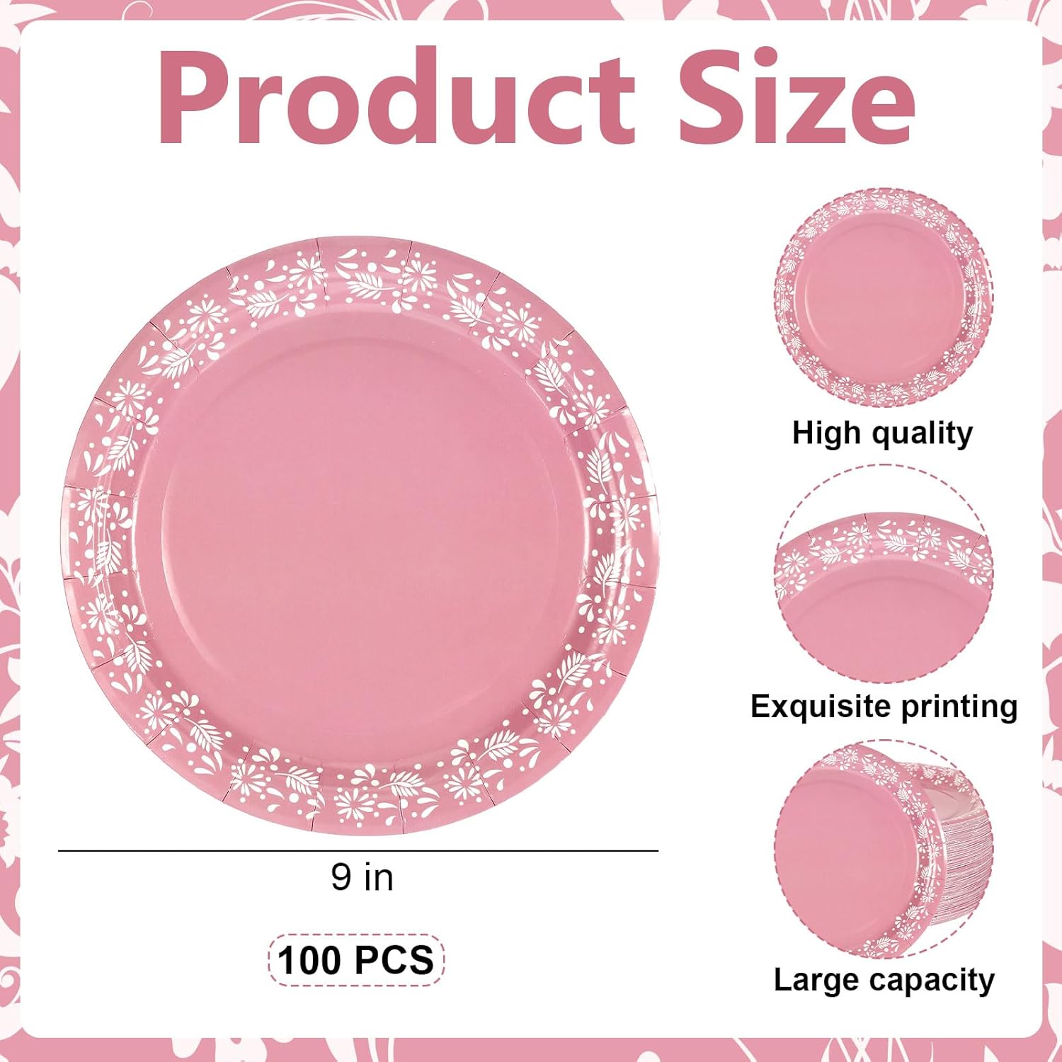 100 Pcs 9in Mexican Plates Disposable Cielito Lindo Party Decoration, Mexican Decor Cielito Lindo Baby Shower Decorations for Birthday,Wedding,Baby Shower,Cinco De Mayo,Fiesta Theme Decorations(Pink)