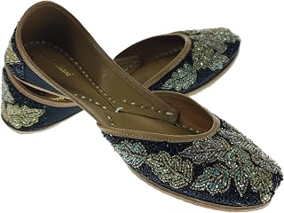 Fulkari Women Blossom Black Gold Genuine Soft Leather Embroidered Jutis | Bite and Pinch Free Jutti | Punjabi Formal Jutti... Price In India