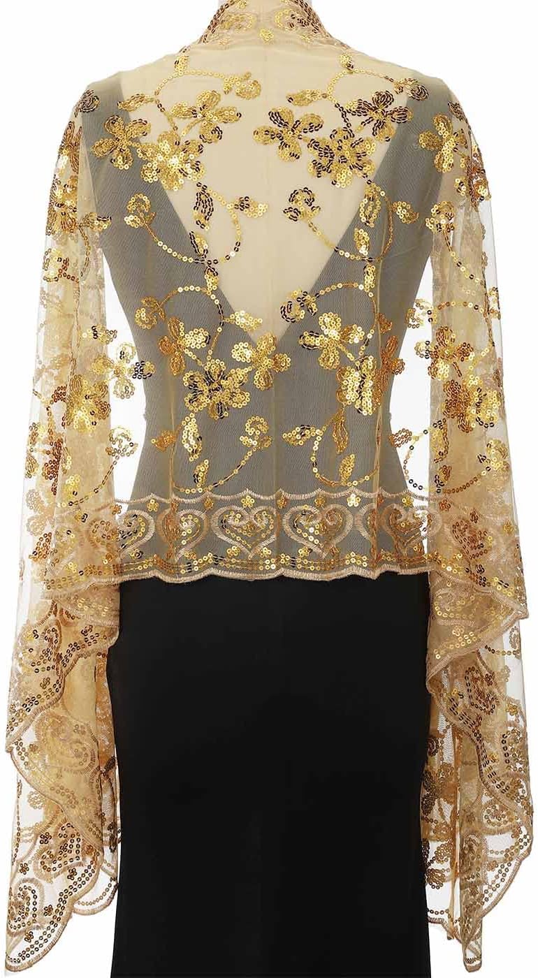 EASEDAILY Women's 1920s Shawls and Wraps for Evening Party Dress Sparkling Sequin Deco Wedding Scarf for Bride