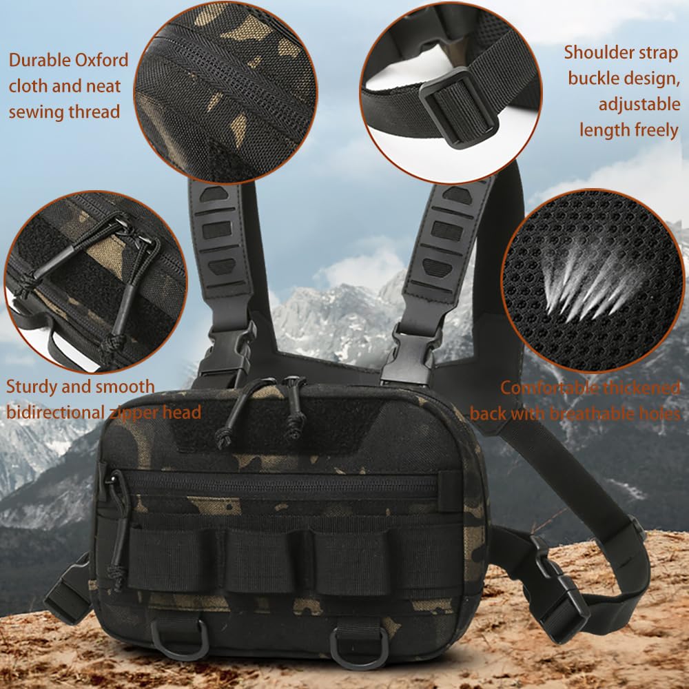 Kaxich Sac de Poitrine Tactique Homme Tactique Chest Rig Sacoche Sac de Torse Utilitaire Pochette Pectorale Tactique pour Talkie Walkie Téléphone