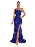 Evening Gowns Formal Dresses for Women Cocktail Party Sequin Tulle Sexy One Shoulder Floor Length Prom Wedding Guest Dress