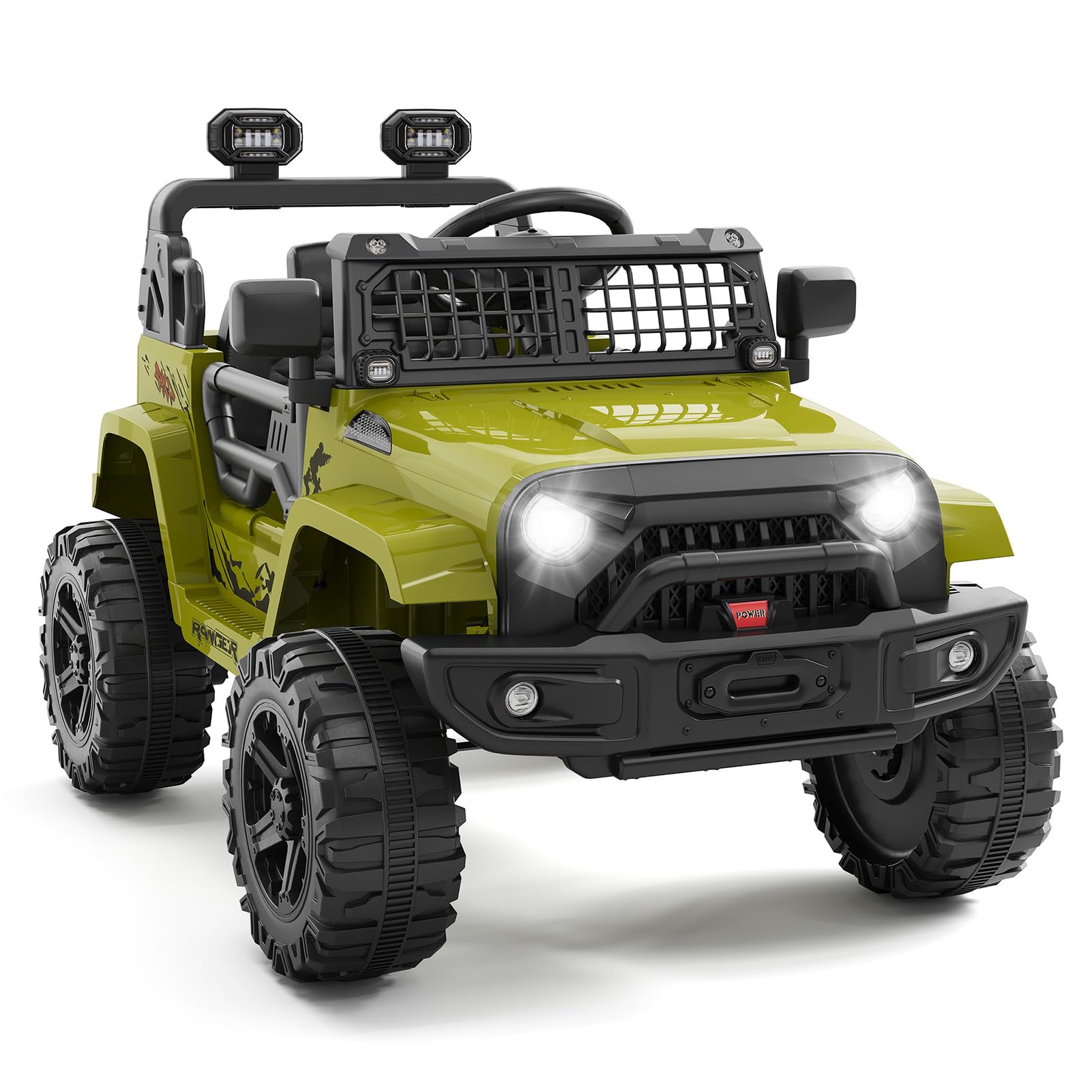 Ride on Truck Car 12V Kids Electric Vehicles with Remote Control Spring Suspension, LED Lights, Bluetooth, 2 Speeds