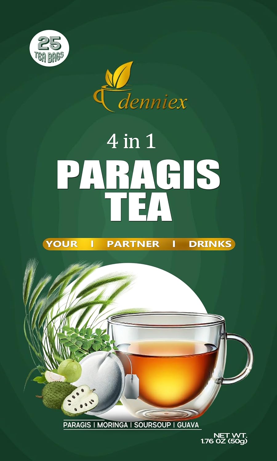 Paragis herbal tea (50 tea bags) (2 pack) with Malunggay, Guyabano & Bayabas - 50 pcs 4n1