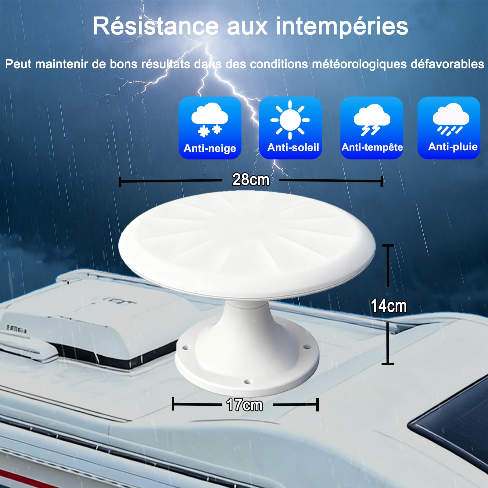 Antenne TV Exterieure Puissante, Antennes TNT Exterieur Puissante | Réception Omnidirectionnelle 720° Antenne TV Exterieur, pour Camping Car, Caravane, Fourgon, Van, Camion, Bateau, 35FT Câble