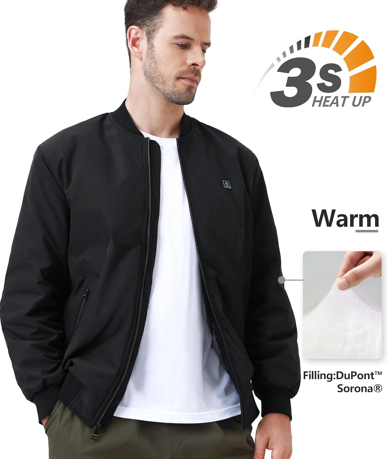 Men’s Heated Jacket with 12V Battery, Windproof Bomber Jackets Winter Warm Casual Heating Coat with 5 Heating Areas - Image 2