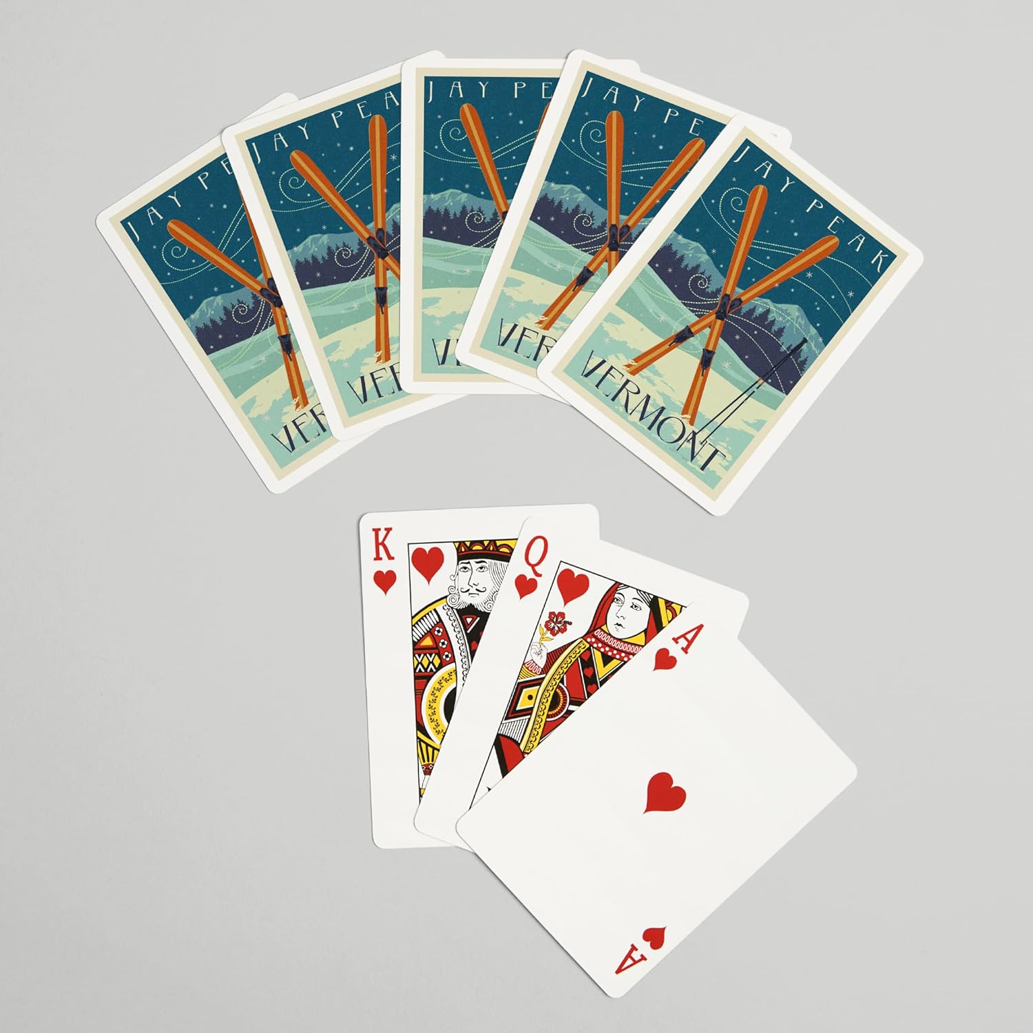 Jay Peak, Vermont, Crossed Skis, Letterpress, 52 Playing Cards for Adults, Poker Size Card Deck