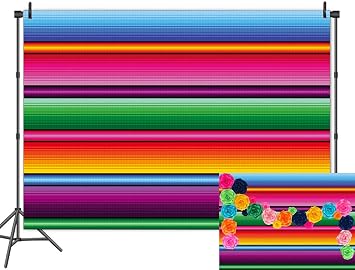 7x5FT Color Fiesta Theme Photography Backdrop Stripes Mexican Festival Dessert Table Kids Background Decoration Baby Shower Party Banner Photo Booth Props Supplies