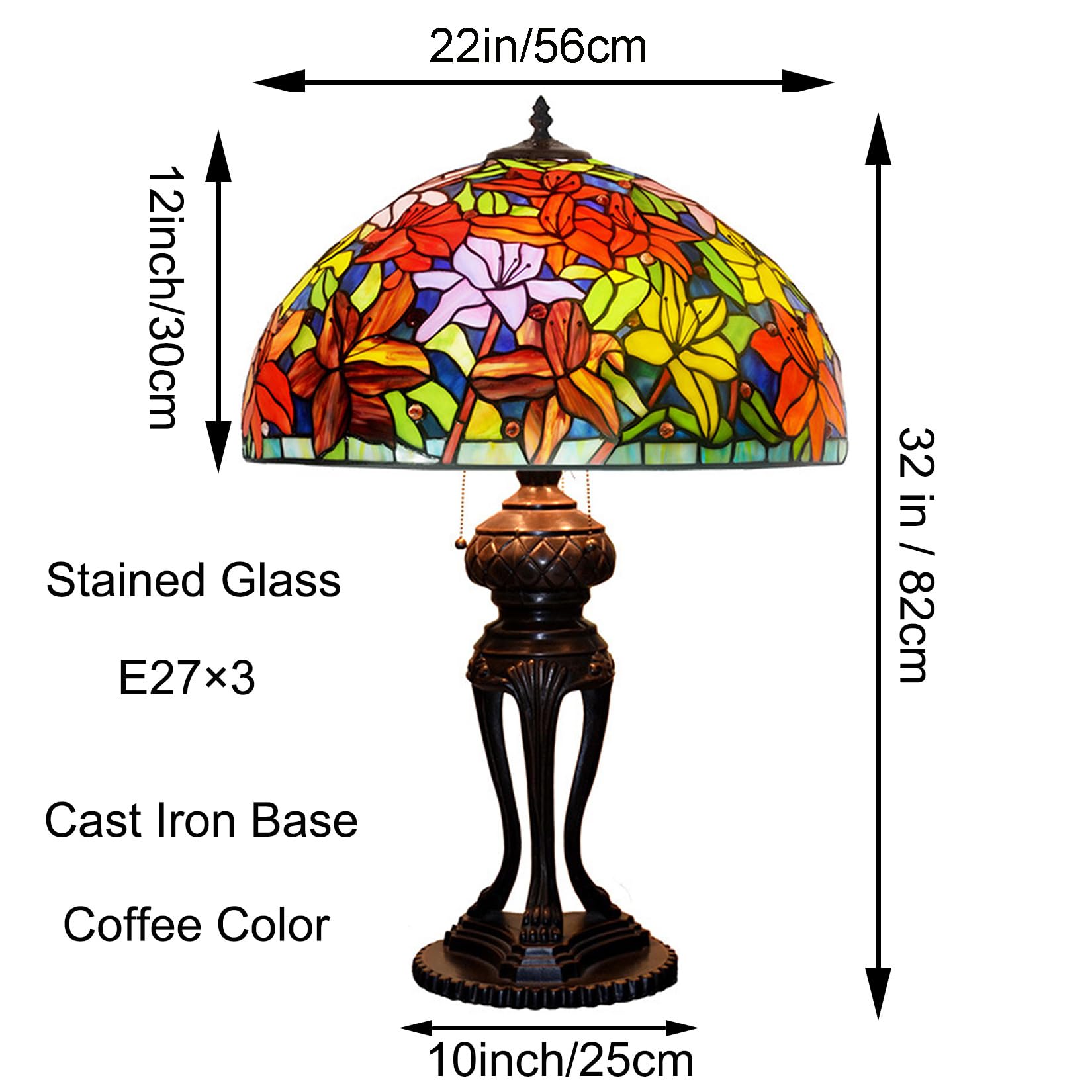 Lampada da tavolo in vetro colorato con rose, libellule, tulipani, glicini, uva, gigli, mele, loto, ideale per scrivania, lettura, camera da letto, comodino, studio, complemento d'arredo per ragazze | 1904591031