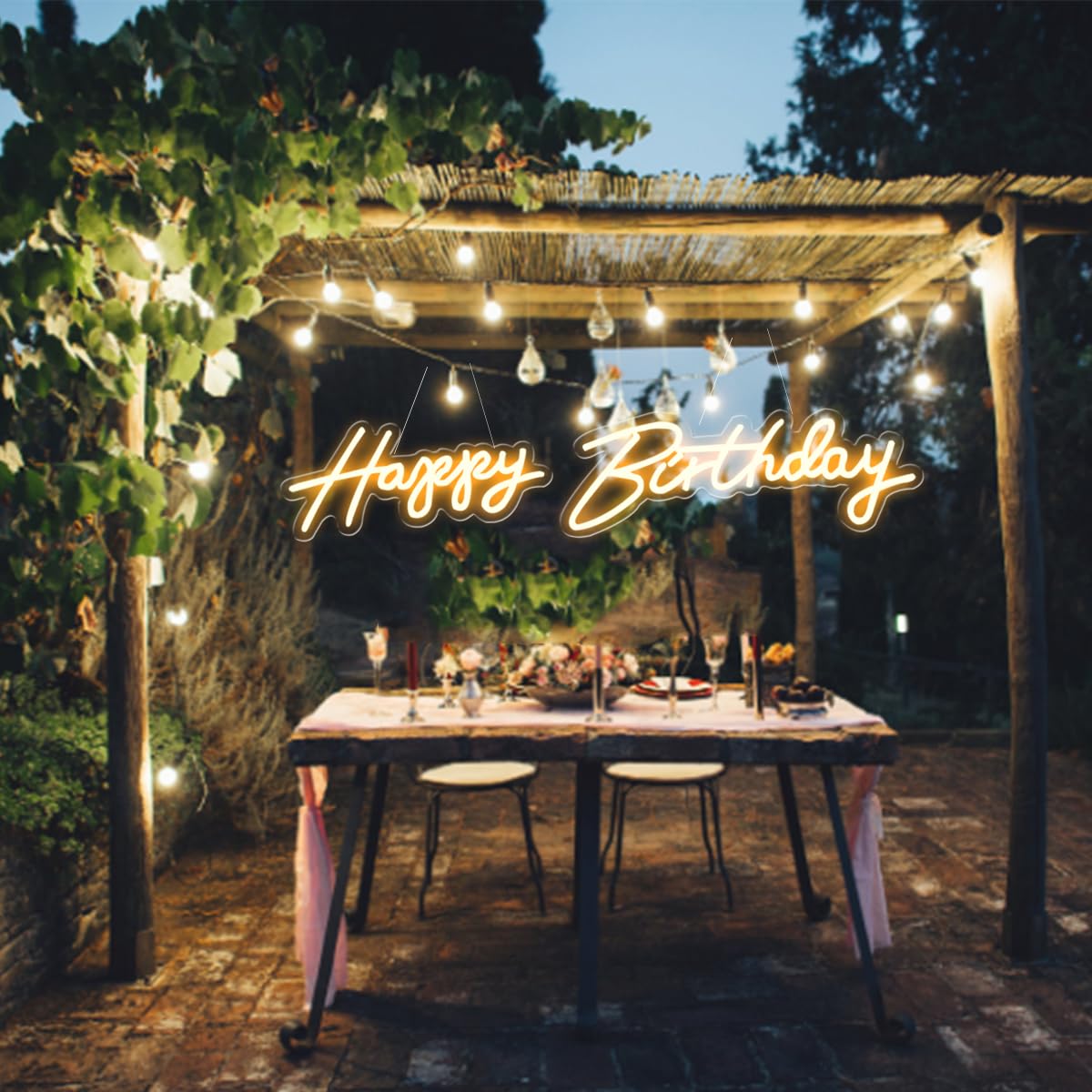 Letrero de neón de Feliz Cumpleaños de 3 pies, 2 luces LED regulables colgantes para fiestas para decoración de fondo de fiesta de cumpleaños (cálido, 20 pulgadas Feliz Cumpleaños)