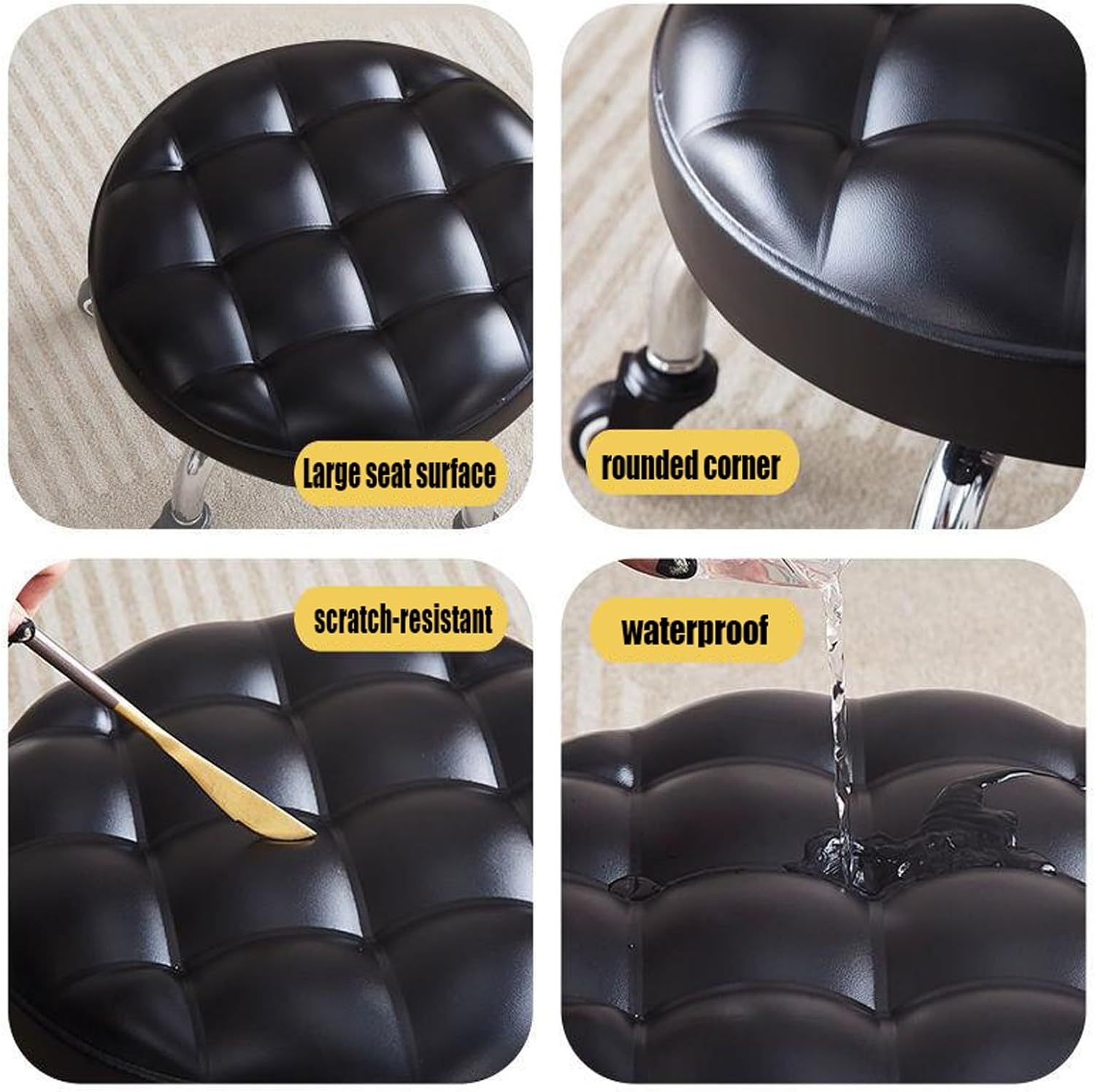 360° Swivel Stool Chair with Wheels- Durable Rolling Round Stools,Height Adjustable,Versatile for Shared Coworking Spaces(Black)
