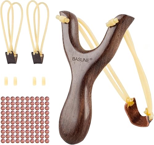 Slingshot - Tirachinas de caza de madera con mango ergonómico, juego de caza profesional, incluye aproximadamente 100 bolas de arcilla y bandas de