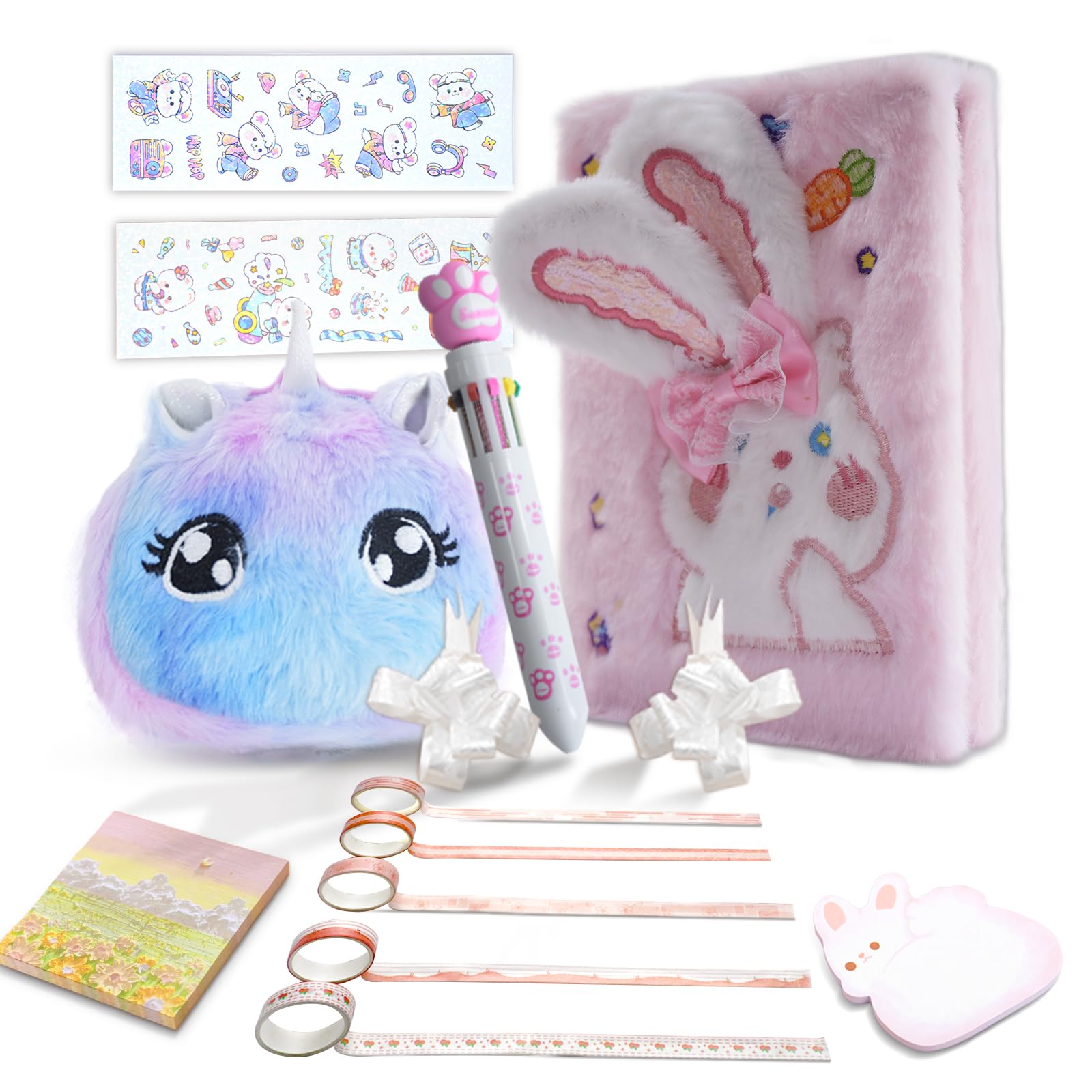 XUANYILAN DIY Journal Kit,Pink Diary Set with Unicorn Bag Toy, Multicolored Pen,Post-it Note, Stickers,Journal Supplies Art Crafts Set&Practical Birthday Gift for Ages 3-12 Teen Girls
