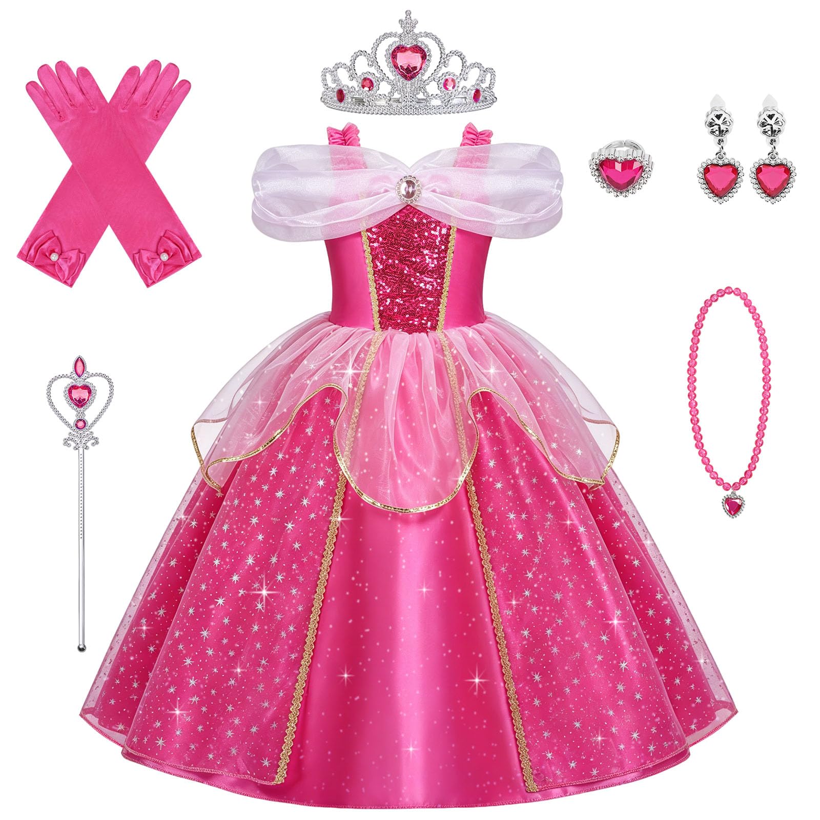 URAQT Princess Costumes for Girls Sleeping Beauty Princess Fancy Dress Up for Cosplay Carnival Halloween Christmas(140)