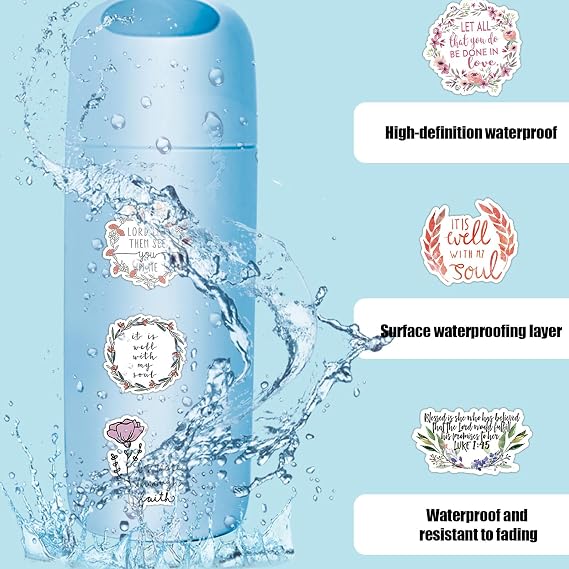 Copbopwn 100 PCS Bible Stickers, Christian Stickers, Inspirational Bible Verse, Vinyl Waterproof Jesus Stickers for Water Bottles, Skateboard, Luggage, Laptop, Journaling, Scrapbook, Easter Presents