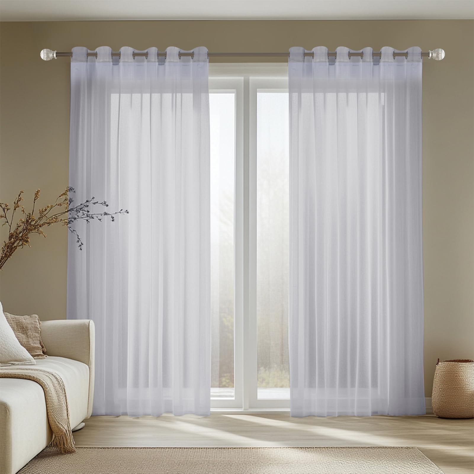NAKIHOUSE Voile Curtain 84 Drop 2 Panels Net Curtains for Windows Eyelet Top Sheer Curtains for Kitchen Living Room Bedroom Window Treatment