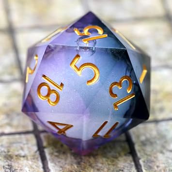 Liquid Core Giant 50mm Dice,Sharp Edge Handmade Dungeons and Dragons Dice with Gift Box.Jumbo 50mm RPG Polyhedral D20 for Role Playing GameBlack Purple Liquid-1 for 15 Years and Up