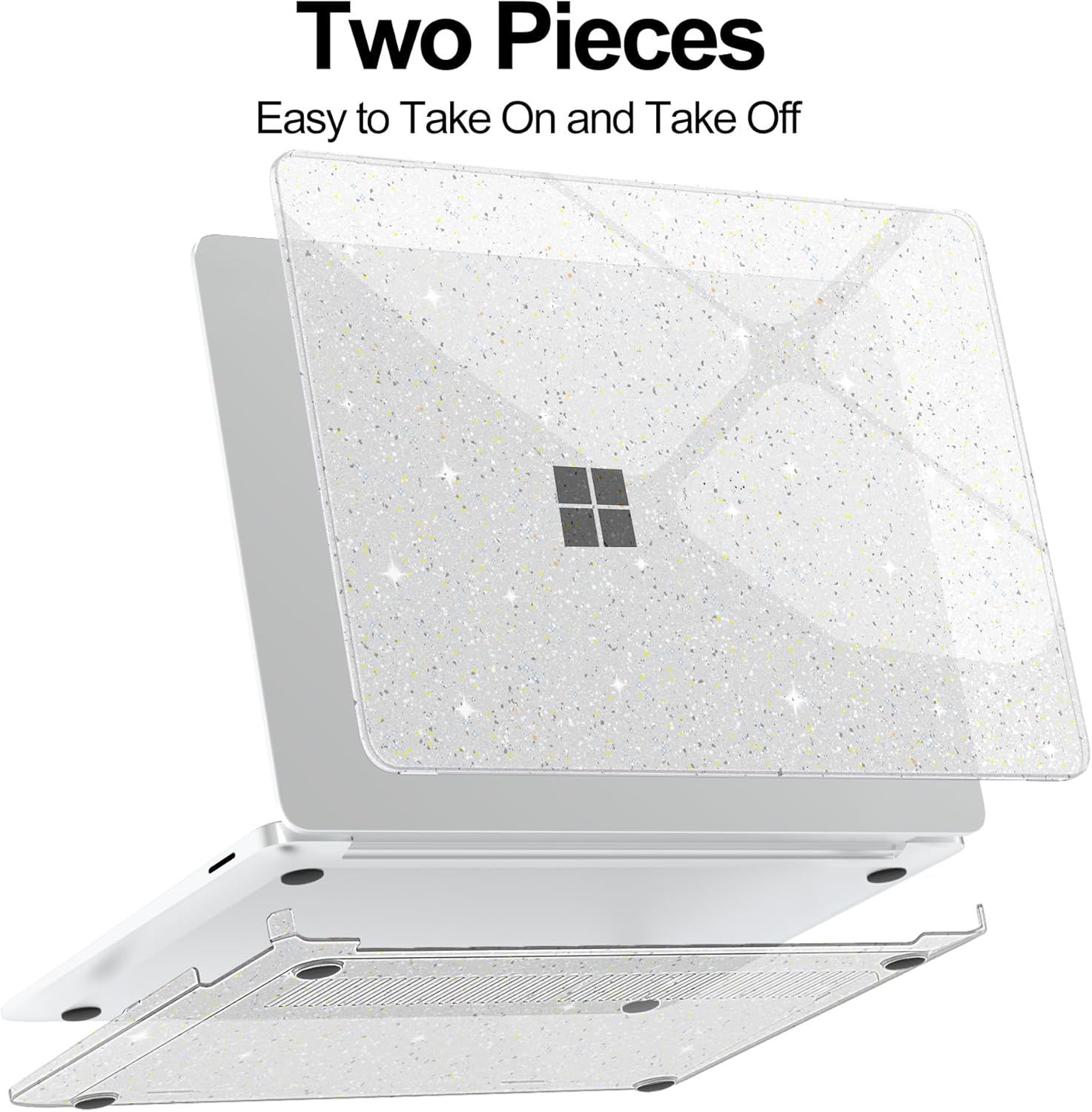 G JGOO Compatible with 13.8 inch Microsoft Surface Laptop 7 Case Touchscreen 2024 (7th Edition) Model 2036, Clear Glitter Plastic Hard Shell Case + Keyboard Cover + 50 Pcs Laptop Stickers, Sparkly - Image 4