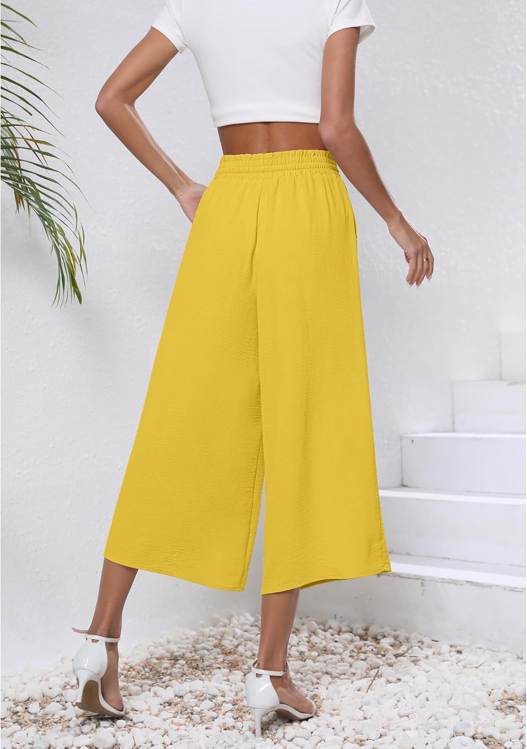 CZYINXIAN Womens Flowy Wide Leg Pants Casual Summer Beach Elastic Waist Trousers Trendy Business Work Pants with Pockets - Image 5