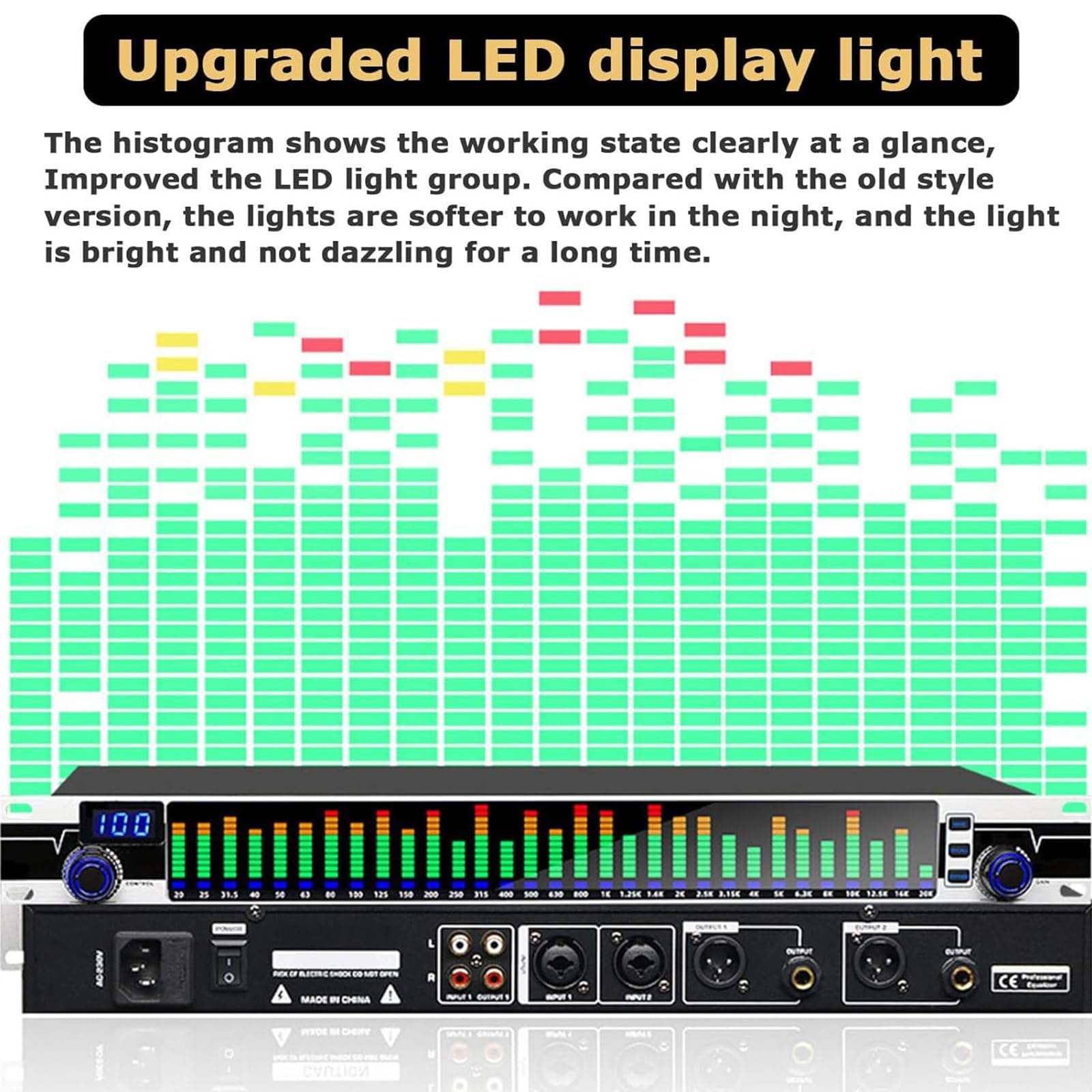 Ecualizador Gráfico de 31 Bandas – EQ de Audio Digital con Pantalla de Espectro LED, 10 Efectos Preestablecidos, Chip de Procesamiento DSP, para Estudio de Grabación