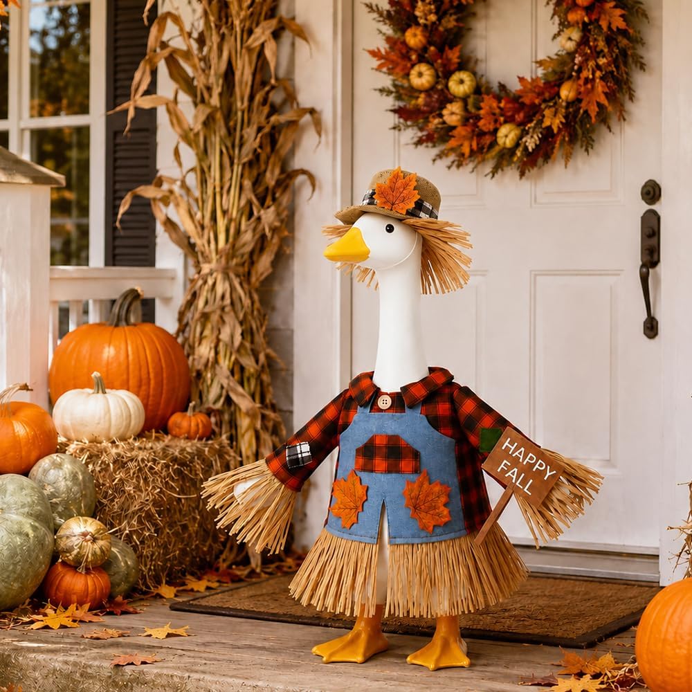 Fall Goose Outfit Scarecrow Porch Goose Clothes for Outdoor Lawn Decor