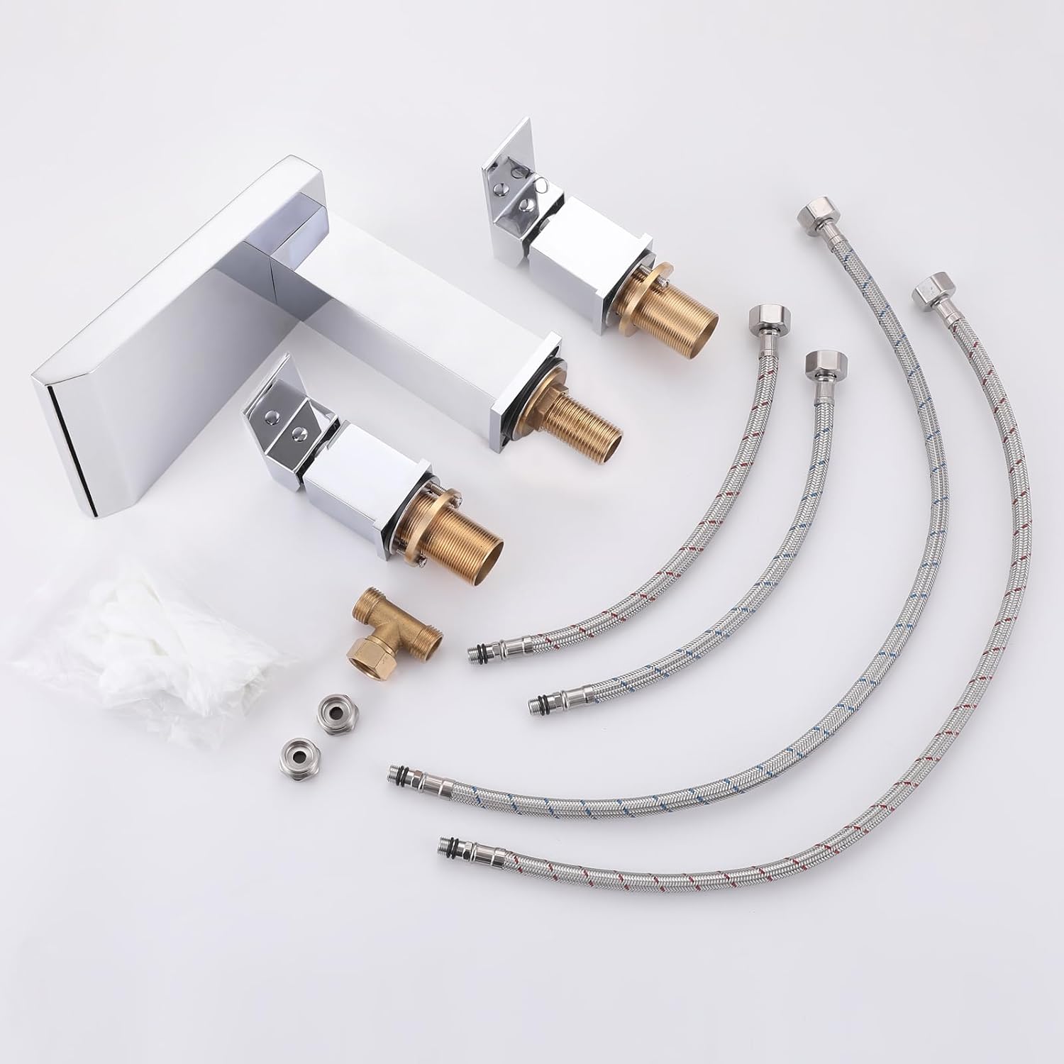 Brass High Flow Waterfall Roman Bathtub Faucet,Deck Mount Bathtub Faucets Set,3 Holes Two Handles Widespread Bath Tub Filler Tub Faucets,Chrome