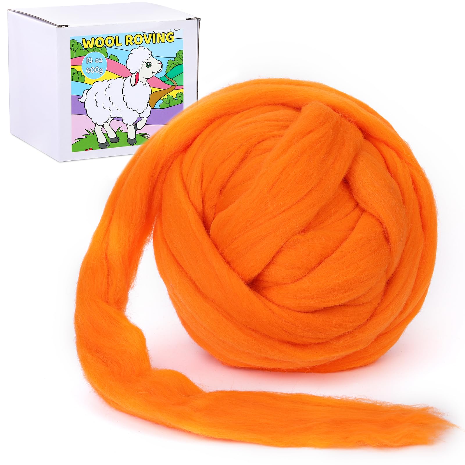 QMNNMA Wool Roving Bulk 0.88 lb (14.1 Ounces), Orange Needle Felting Wool