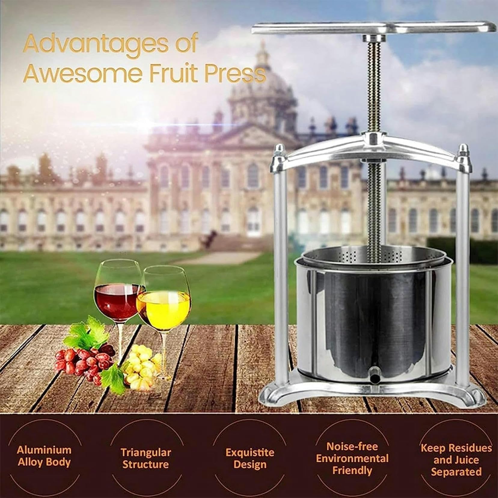 Manuelles Quetscher, Weinfrüchte Press Zu Hause, Edelstahlrutsche Für Wein, Honig, Saft, Pfefferöl ~/
