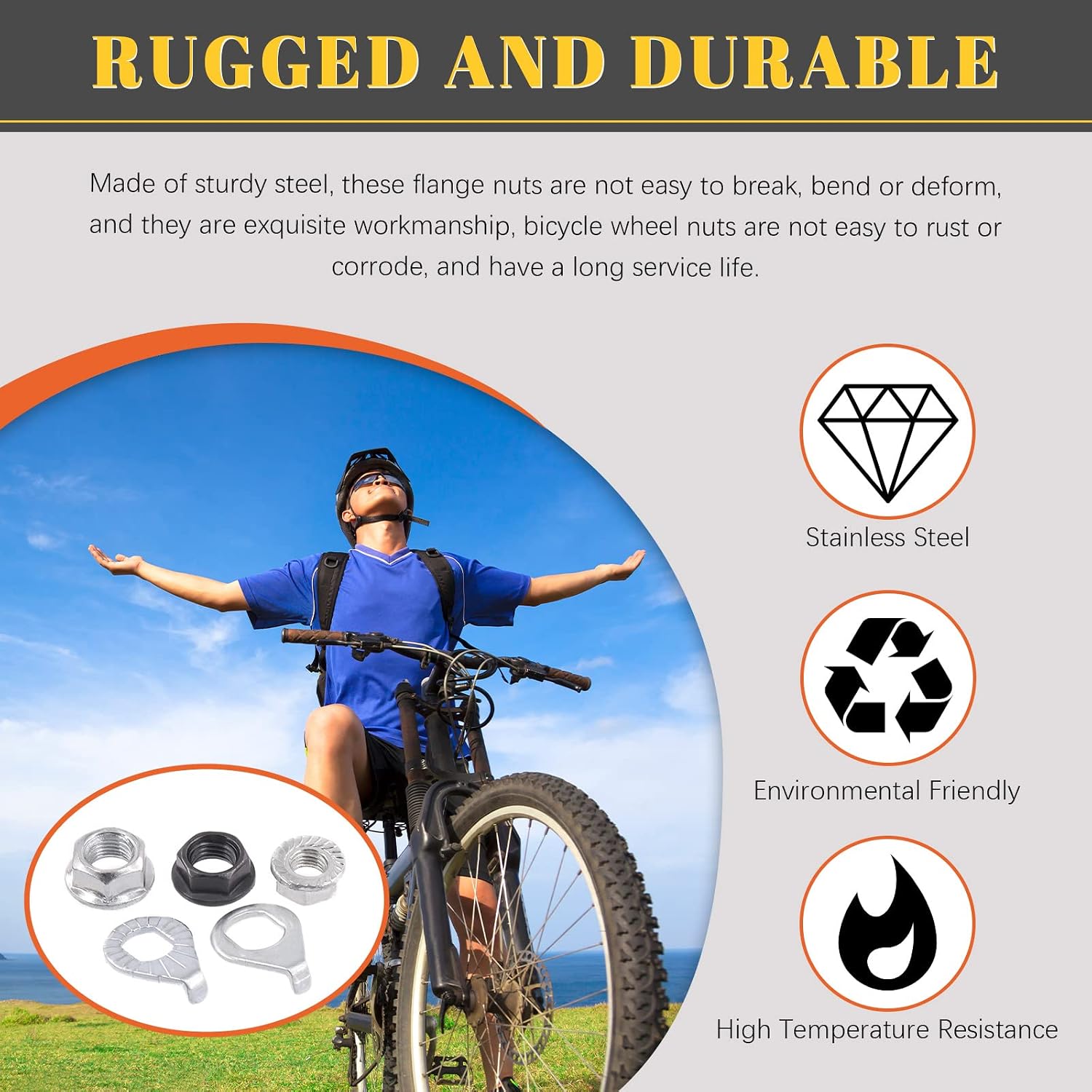 Tanstic 60Pcs Bike Wheel Axle Nut and Safety Washer Kit, Including 30Pcs M8 M9.5 M10 Hub Flange Axle Nut Parts with 30Pcs M8 M10 Safety Washers