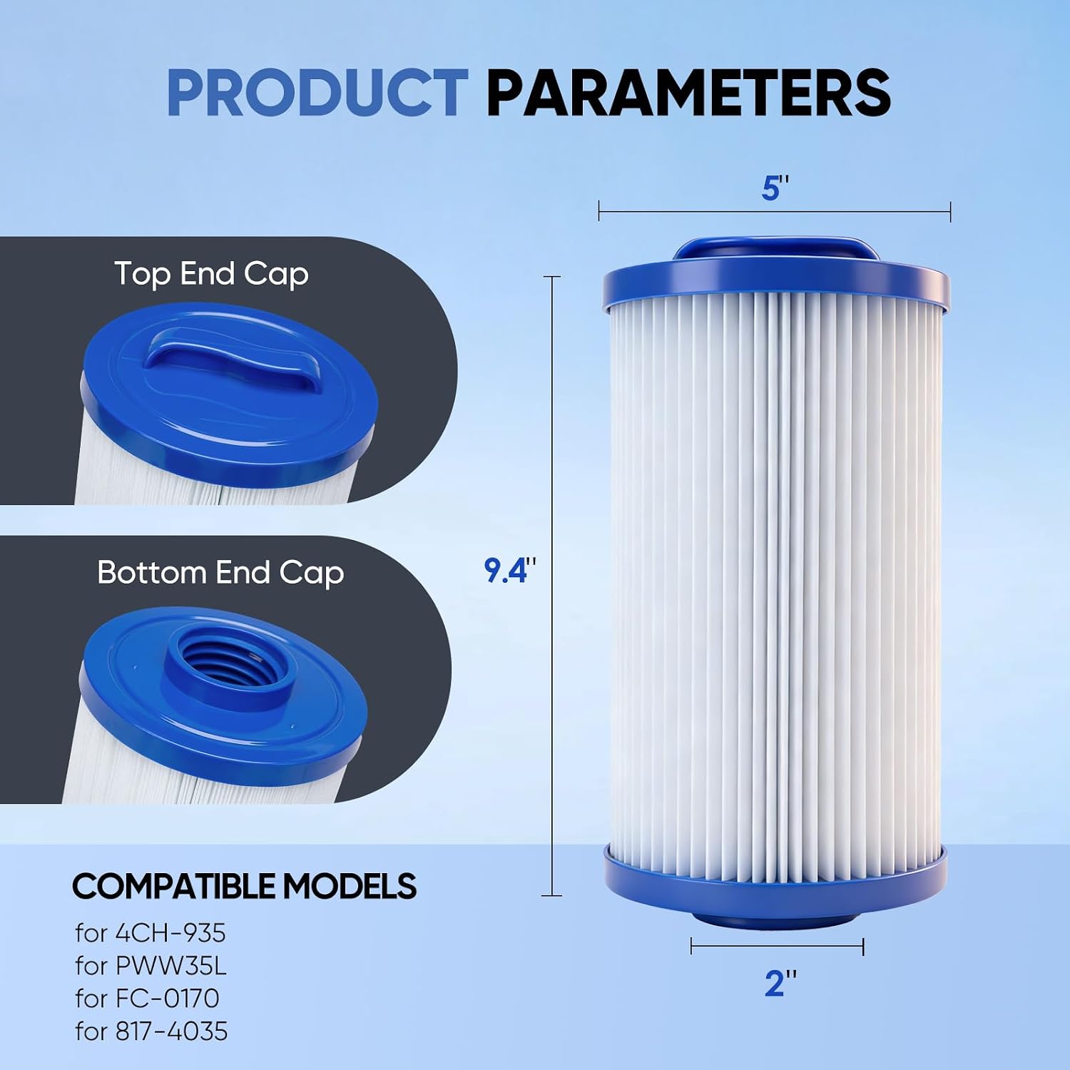4CH-935 Spa Filter Compatible with PMA-R3/268548 with Closed Handle,PWW35L, FC-0170, X268554, X268535, 817-4035, 35 Sq. Ft Hot Tub Filter Cartridge, 2 Pack