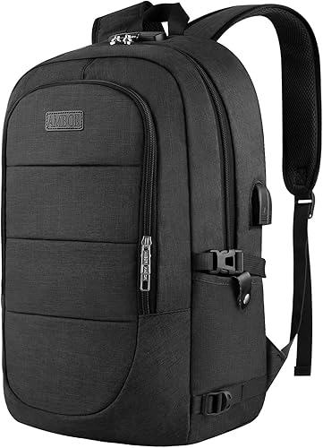 AMBOR Mochila de viaje para laptop para hombre, mochila para laptop de 15.6 a 17.3 pulgadas, mochila de trabajo antirrobo con puerto de carga USB,