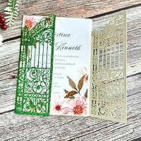 Vista 12 de MillaSaw Invitación de puerta dorada metálica para boda, matrimonio, quinceañera, sirena, aniversario, 25 juegos (oro metálico, 4.9 x 7.1 pulgadas)