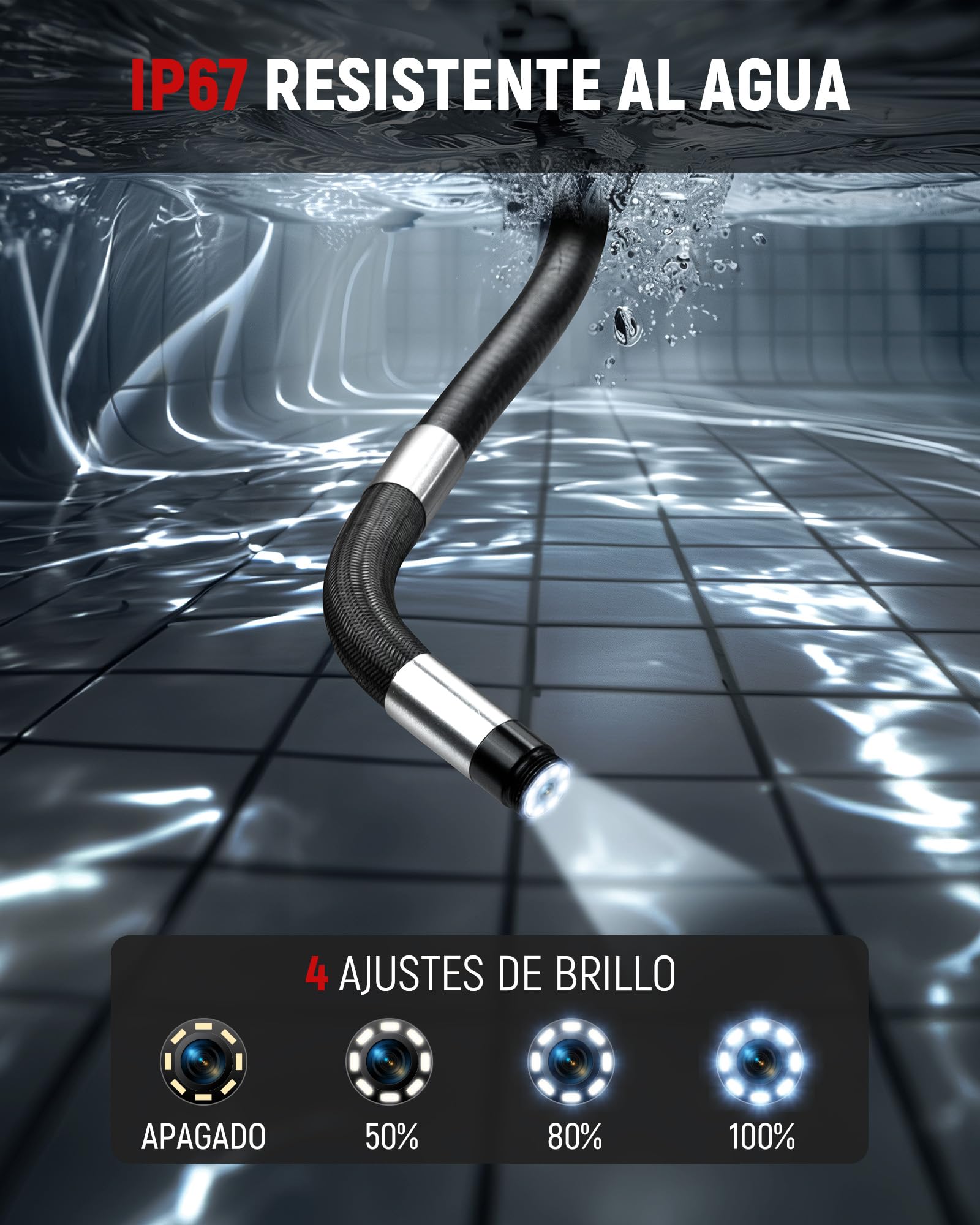 KAIWEETS Endoscopio Cámara de Inspección, IPS HD 1080P Cámara Endoscópica con Control de Rueda, Rotación Bidireccional 210°, 1,5M IP67 Impermeable para Inspección de Automóviles y Motores