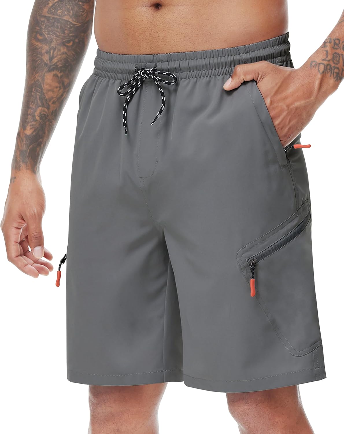 LAZYDAY Men's Hiking Cargo Shorts with Zipper Pockets Elastic Waist Quick Dry for Outdoor,Travel,Summer,Fishing