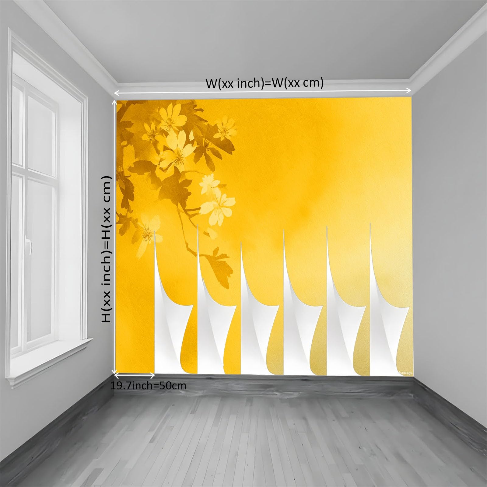 Carta da parati fotografica 500 x 280 cm, elegante decorazione da parete con piante nostalgiche floreali in tessuto non tessuto, decorazione murale e decorazione per la casa, oro chiaro, stampa